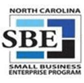 North Carolina Small Business Enterprise Program logo featuring the letters "SBE" in a square with shades of blue and black.